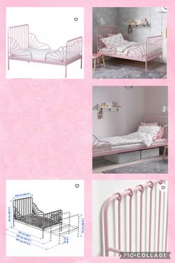 MINNEN Ext bed frame with slatted bed base, light pink, 38 1/4x74 3/4 " Cama ajustable color rosa