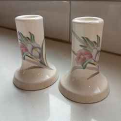 Two Beacon Hill Vintage Floral Candle Holders 