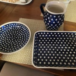 Americana 4th Of July Trays And Pitcher With New Candle