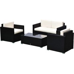 Outsunny 4 Piece Wicker Patio Furniture Set- Black And Cream
