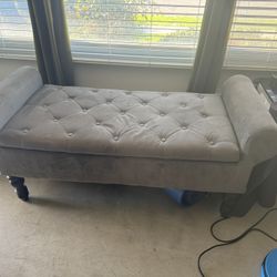 Large Gray Velvet Storage Bench