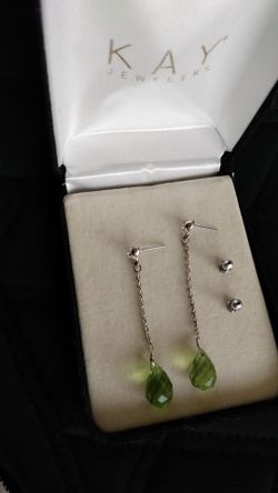 Silver Drop Earrings with CZ diamond Heart