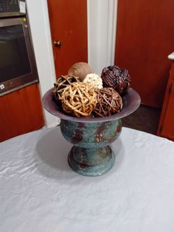 Decorative Pedestal Bowl with Woven Orbs