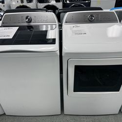 Open box mega capacity top load washer and dryer set