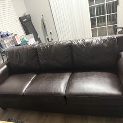 Sofa - Dark brown 3 seater leather finish - faux leather