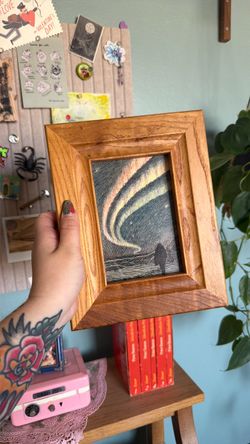 Cozy 1911 Aurora Borealis Print in Vintage Wood Frame