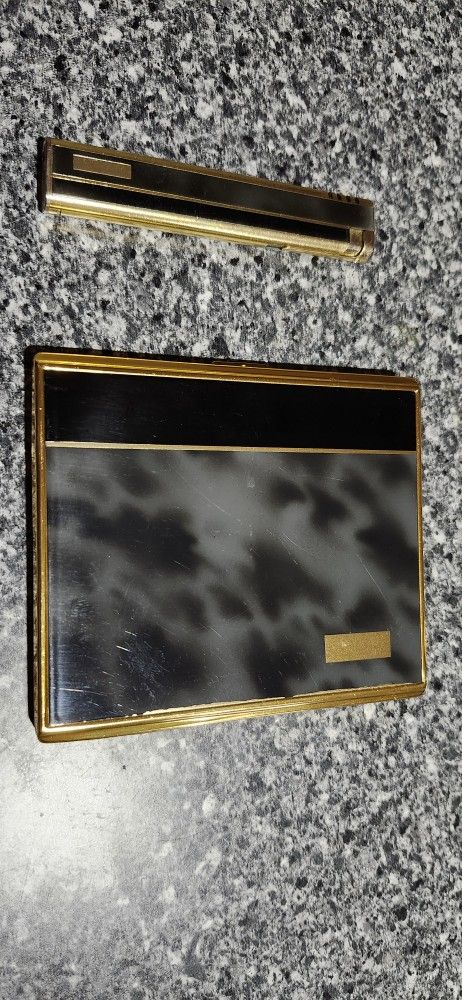 Vintage Colibri Black Lacquer Gold Tone Cigarette Case With Lighter