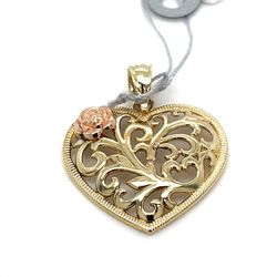 14Kt Two Tone Gold Open Weave Heart Pendant 1.30g I-2267