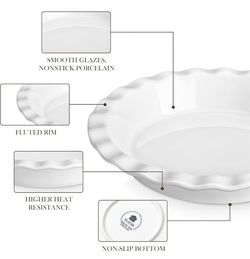 MALACASA 40 Oz Ceramic Pie Pan 9 Inch, Fluted Pie Dish for Quiche