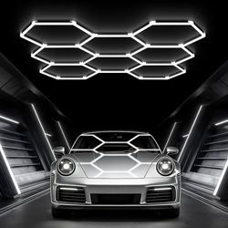 Hexagonal LED Garage Light, 245W, 26950lm, 8-Grid Hexagonal Honeycomb Lighting System, 6500K Ultra Bright Ceiling Light for Garage, Detailing Workshop