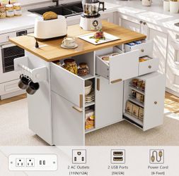 53'' Kitchen Island with Drop Leaf & Power Outlet, Kitchen Island