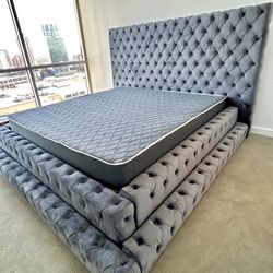 All New Button Tufted Velvet Queen 2 Step Platform Bed Same Day Delivery And Financing Available 