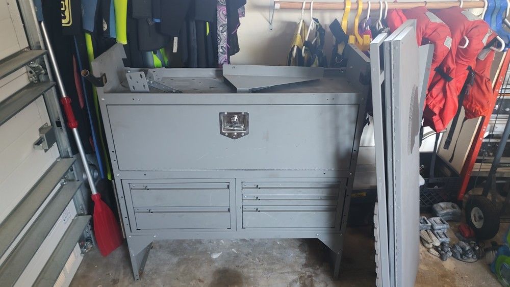 AC Mechanic Work Van Shelves And Cabinets Etc.