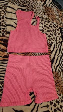 Pink Ribbed Crop Top and Shorts Set