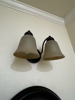 Pair of 2-Light Bathroom Vanity Fixtures - Oil Rubbed Bronze / Frosted Glass