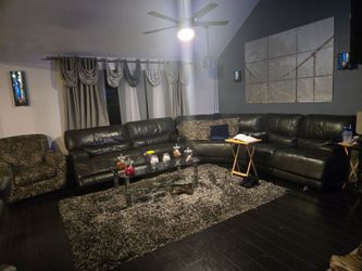 Almost new leather sectional and accent chair