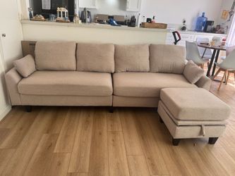 Beige Fabric Sectional Sofa with Chaise
