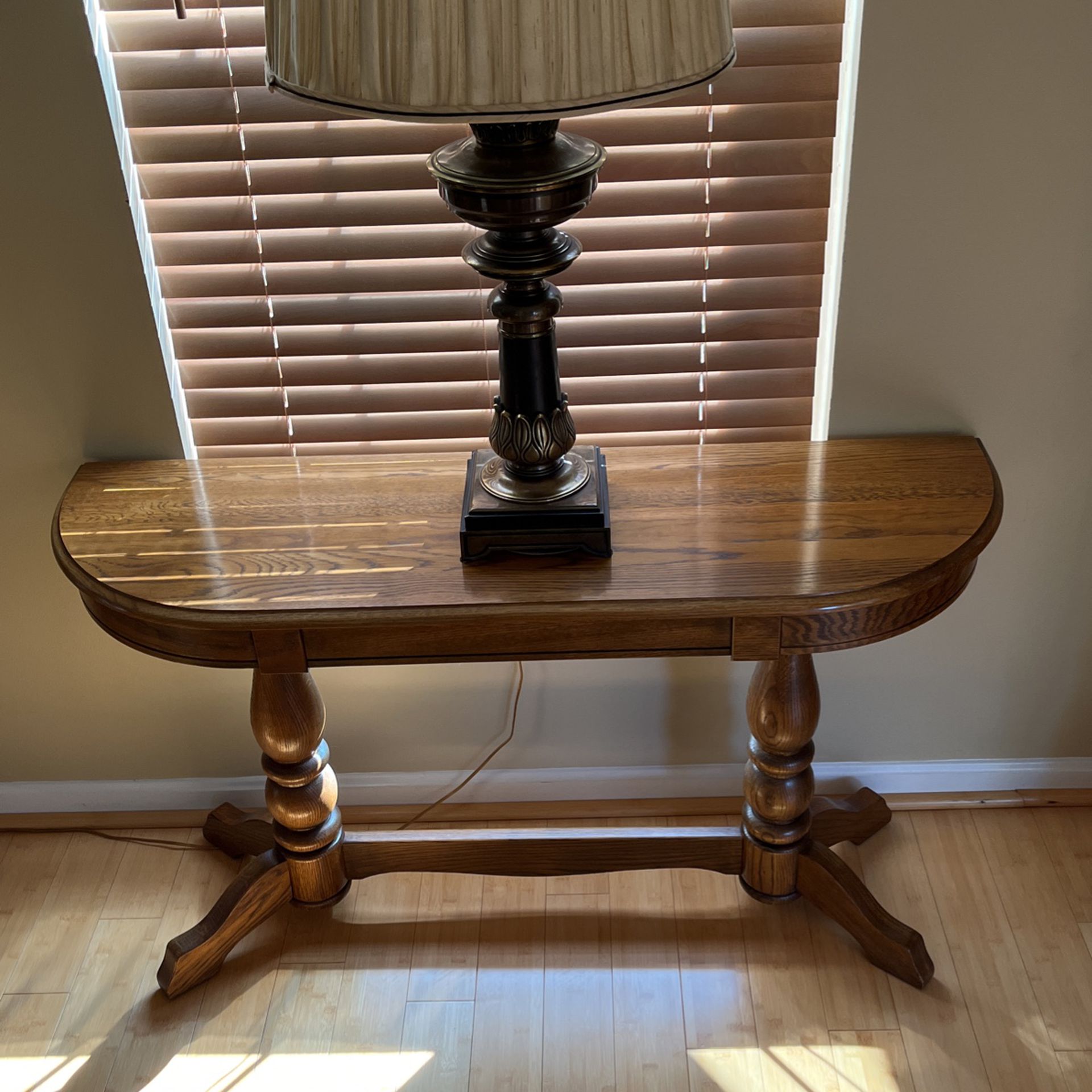 Sofa table and solid brass lamp