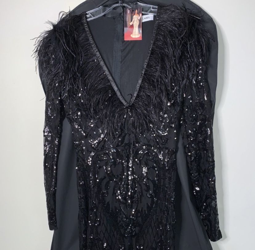 Long Sleeve Black Sequin Gown