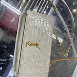 SAINT LAURENT Cassandre Crema Soft Embossed Leather Phone Holder authentic YSL 