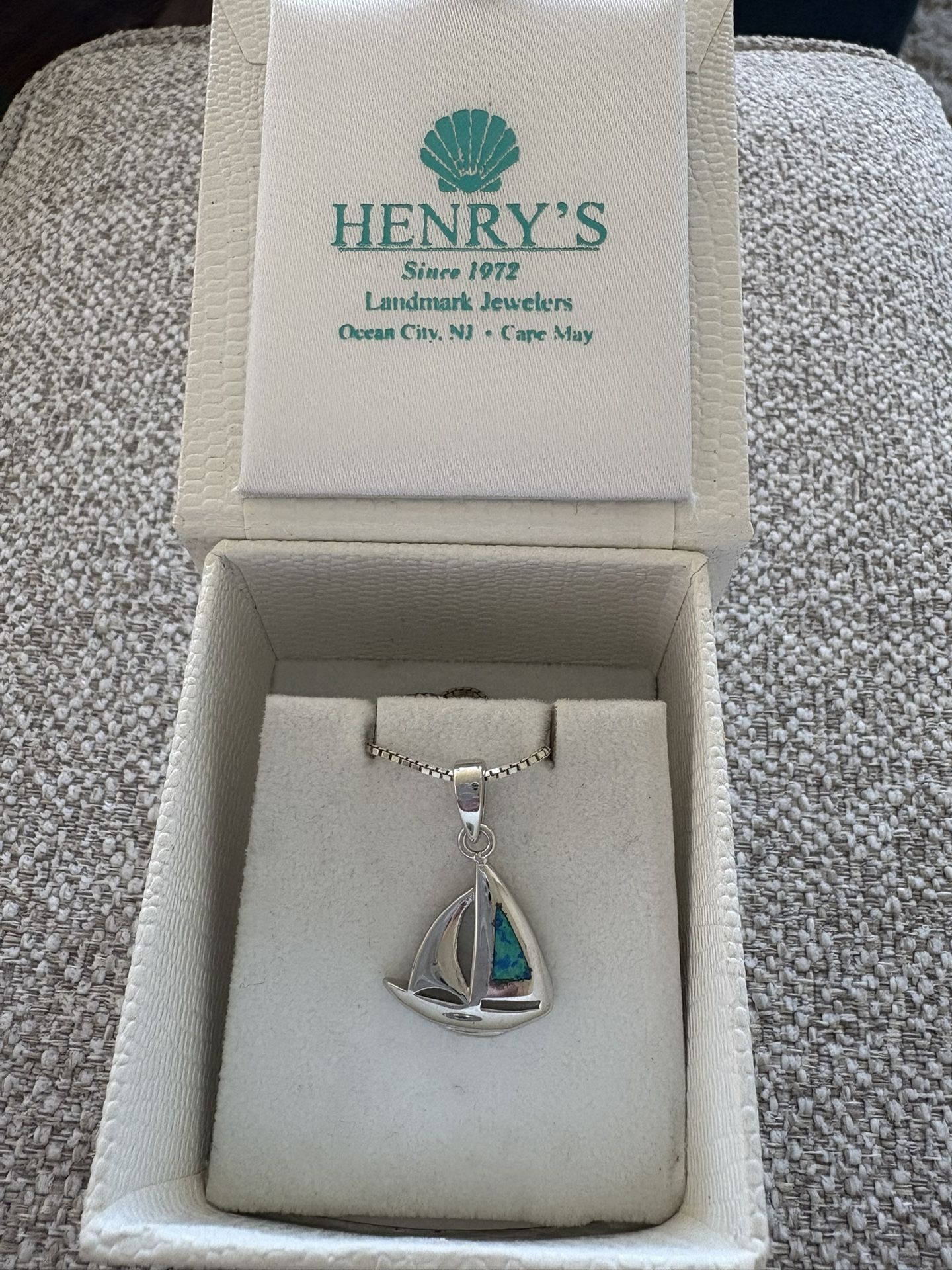 Sterling Silver Opal Sail Boat Necklace - New In Box