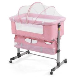 Baby Bassinet Bedside Sleeper for Baby, 7 Height Adjustment Bedside Bassinet for Newborn, Sturdy Bassinets Co-Sleeper with Wheels and Soft Mattress
