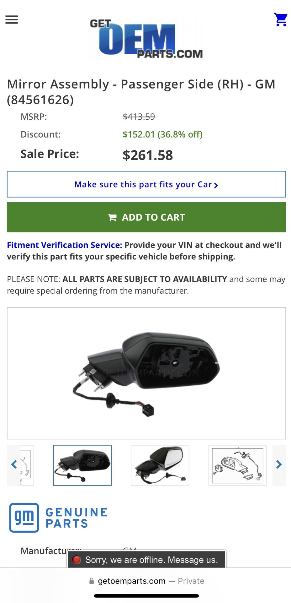 2016 - 2019 Chevrolet Camaro Passenger Side Mirror Assembly 