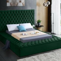 [SPECIAL] Bliss Velvet Green Queen Storage Platform Bed

