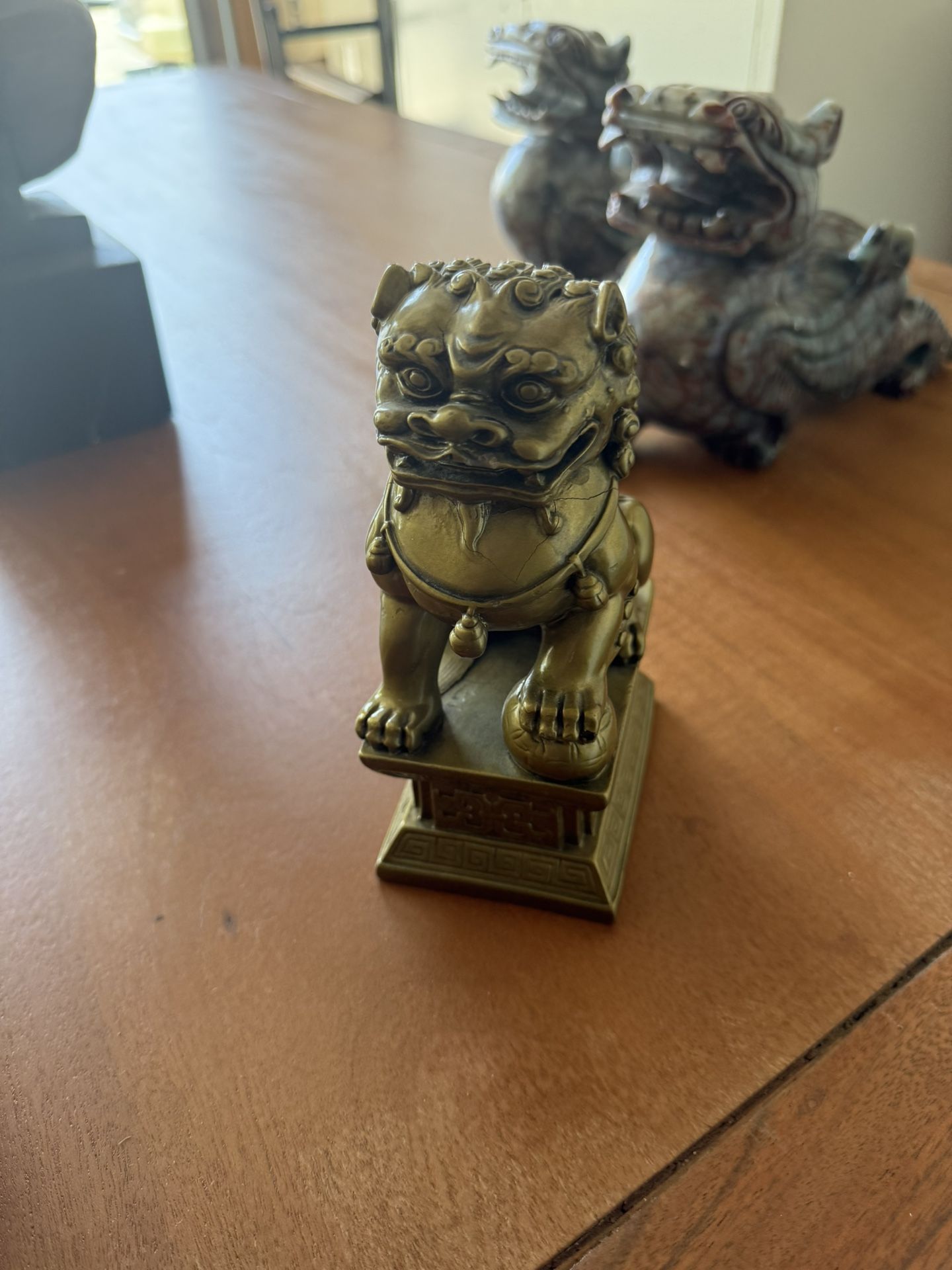 Asian Copper Evil Fu Foo Dog Lion Statue Pai