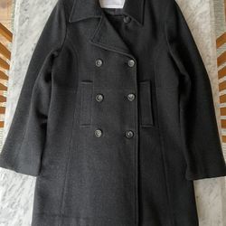 Pea Coat/Black/Double Breasted/Lined-100%Wool-LIKE NEW! 