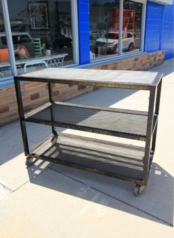 Steel and Wood Industrial Shelving Unit on Casters