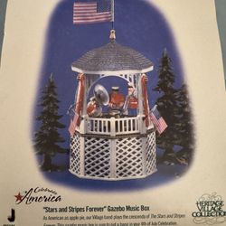 New open box Dept 56 “Stars And Stripes Forever” Patriotic Band Music Box Gazebo 4th Of July