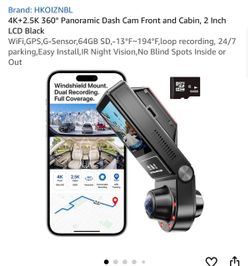 HKOIZNBL 4K+2.5K 360° Dash Cam Front and Cabin
