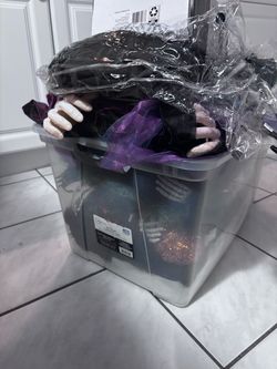 Box of Halloween decorations