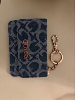 Guess Factory Denim Logo Keychain Card Case - 2 pockets - 4 card slots