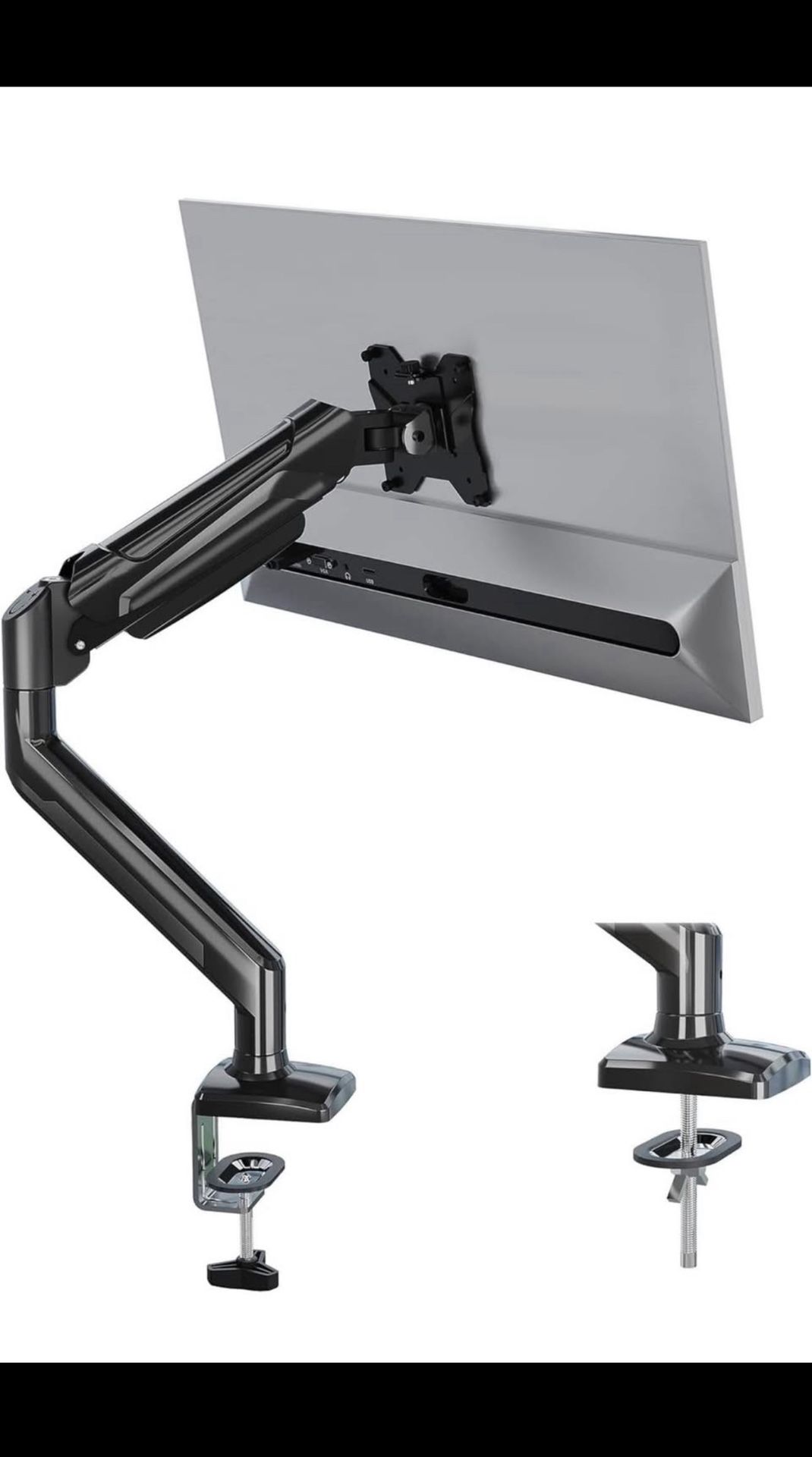 Single Monitor Desk Mount, 13 to 34 Inch Gas Spring Monitor Arm, Adjustable Stand, VESA Mount with Clamp and Grommet Base, Fits 6.6 to 19.8lbs LCD Com