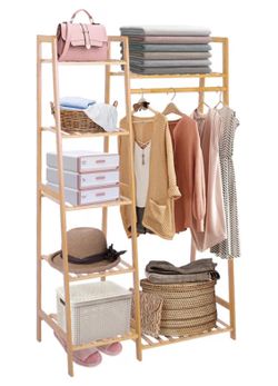 Bamboo minimalist wardrobe rack