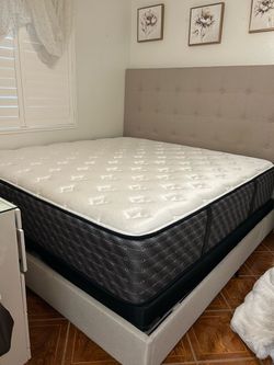 King Bed Frame with Tufted Headboard and Mattress
