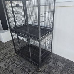 Pet Cage Double Stacker Crate With Wheels