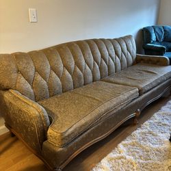 Antique Brown Floral-Patterned Couch