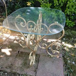 Gold Wrought Iron Glass Top Antique End Table 