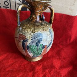 7 Inch Handmade Hand Painted Hand Etched Greek Ceramic Vase Imported From Greece