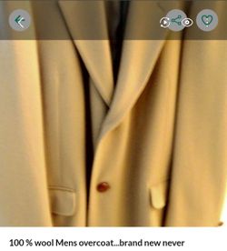 100% Wool Men’s Overcoat…Brand New Never Worn