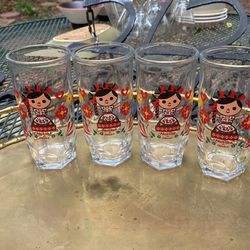 4 Vintage Marias de Mexico Puebla Glasses