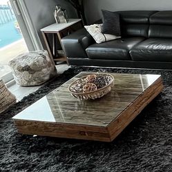 Large coffee table, wood/driftwood and glass
