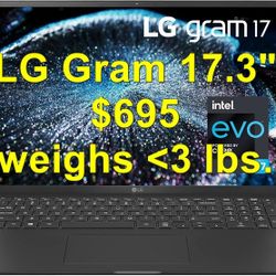 LG Gram ultra light LAPTOP w/Windows 11, i7, 1TB SSD, backlit keys, new battery, Office Suite

