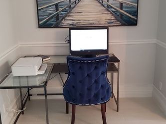 New Fisher Black Glass L Desk