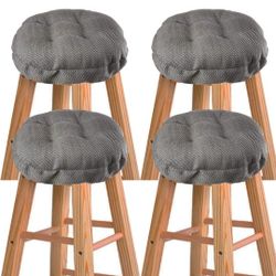 4 Pack Stool Covers Round Bar Stool Seat Cushions Covers Padded with Elastic Bands Anti-Slip Bottom for 13-14 in Round