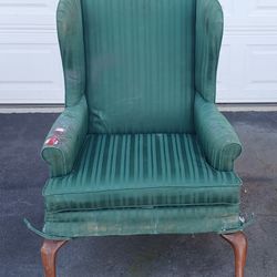 Damaged Queen Ann Wingback Armchair For Cheap Restore Project 