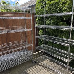 2) Rolling Wire Shelving Units 